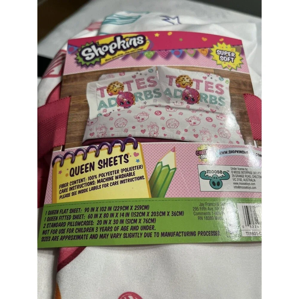 New SHOPKINS Super Soft Queen 4pc Sheet Set Fitted Flat Standard Pillowcases
